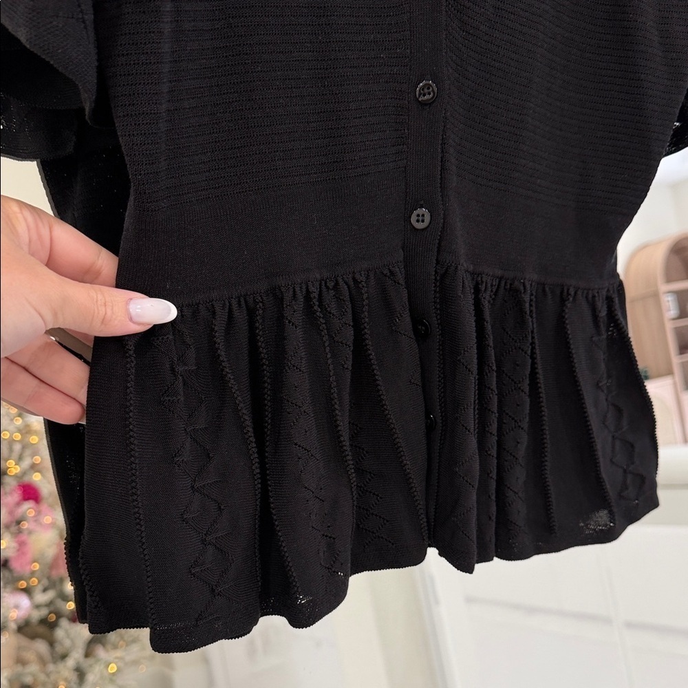 ba&sh Acacio Pointelle Black Ruffle Blouse - Picture 6 of 8